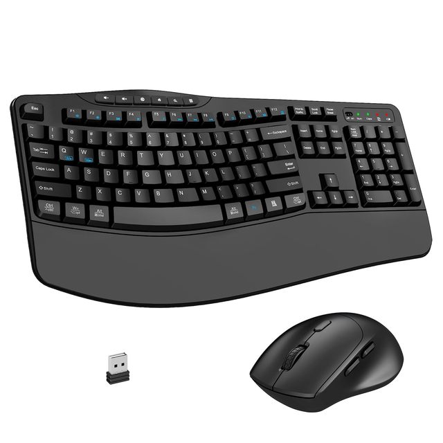OEM ODM Wireless Keyboard and Mouse Combo Ergonomic Keyboard with 6 Multimedia Keys 24G Full Size Keyboard with Wrist Rest 3Leve