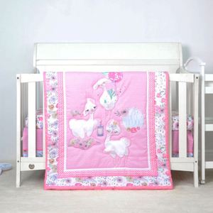 Giường cũi giường đặt bé màu hồng động vật hữu cơ 100 bông bé gái Giường cũi bộ đồ giường đặt - Product Image 3