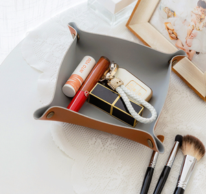 Nordic Ins Style Leather Storage Tray Foldable Portable Single-Tier Color Catchall for Home Office Hotel Use Key <b>Makeup</b> - Product Image 2