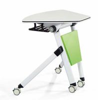 XHS-803 Bureau d'entraînement modulable et pliable DIY, unités courbées pour configuration circulaire, pieds à roulettes empilables, table de réunion blanc-vert