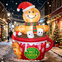 Vente en gros d'usine : Bonhomme en pain d'épices gonflable lumineux dans une tasse de chocolat chaud, décoration de jardin de Noël