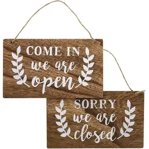 Wood Hanging Business Open Sign with Rope Rustic Open and Closed Sign