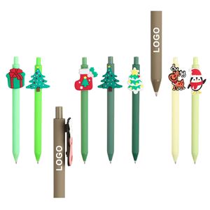 Bolígrafo de punta redonda con logotipo personalizado de dibujos animados navideños, bolígrafo retráctil de tinta de gel con clip 3D de Papá Noel, muñeco de nieve y reno, promociones - Product Image 4
