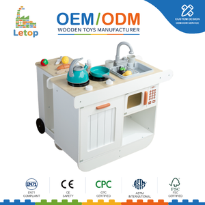 Set Gioco Cucina in Legno per Bambini con Caminetto, Luci e Suoni, Lavello, Frigorifero, Microonde, Gioco Educativo Montessori - Product Image 1