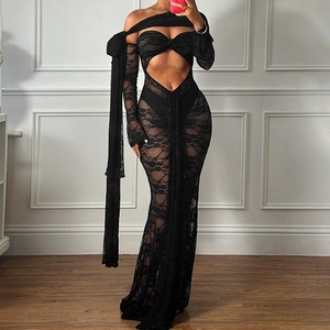 เดรสผู้หญิงแบบใหม่ เซ็กซี่ คอ halter แขนยาว ผ้าลูกไม้ฉลุลาย  ความยาวปานกลาง  ถักโครเชต์  เป็นมิตรกับสิ่งแวดล้อม  เอวเข้ารูป  แฟชั่น - Product Image 2