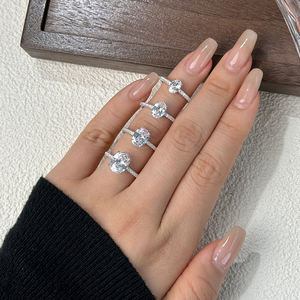 ファッションオーバルカットダイヤモンドリング925スターリングシルバーエンゲージメントジュエリーパヴェジルコンプロミスリング女性用 - Product Image 5