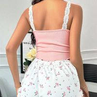 Frauen Pyjama Set Spitze Patchwork V-Ausschnitt Nachtwäsche Sexy Nachthemden Anzug Unterhemd Top Bedruckte Shorts Weiche Pyjamas Lounge wear