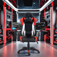 Prix bon marché mobile 360 chaise de jeu d'ordinateur de course réglable en hauteur pivotante blanc et rouge