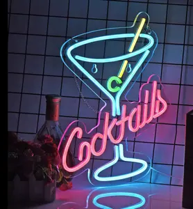 Led dapat diredupkan lampu tanda neon bar koktail tanda neon anggur desain minuman tanda neon untuk toko minuman keras