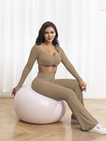 RUIQUWIN OEM Vêtements de sport pour femmes Ensemble 2 pièces Haut court à manches longues Vêtements de danse Fitness Vêtements de yoga unis Vêtements de sport actifs
