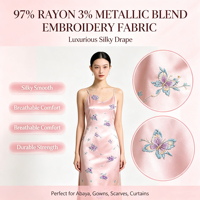 Tissu soyeux brodé en mélange de 97% soie et 3% fil métallique pour robes Abaya et nappes