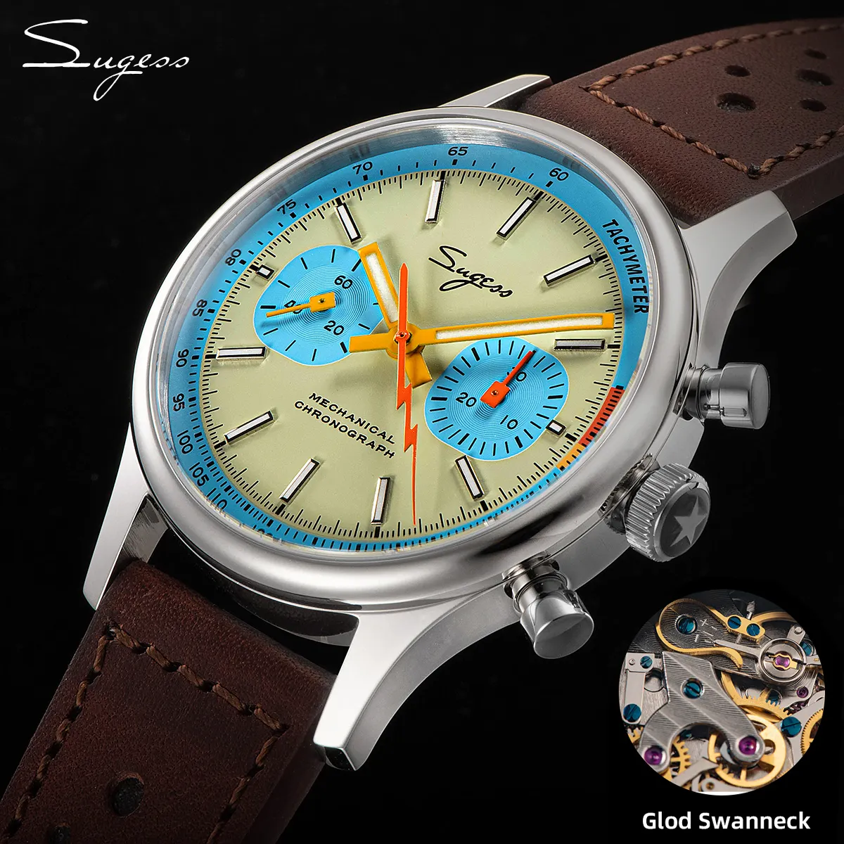 Haute qualité Racing saphir pilote mouette mécanique Swanneck st1901 Chronographe mouvement à remontage manuel montre lumineuse à vendre