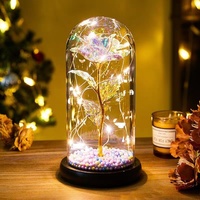 Rosa Artificial de colores azules para mujer, flores de galaxia, Regalo para mamá, Rosa iluminada en cúpula de cristal