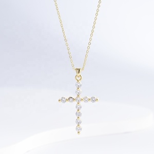 wholesale sterling silver plata 925 gold plated cross <b>necklace</b> round stone Unisex hip hop vintage zirconia pendant <b>necklaces</b> - Product Image 1