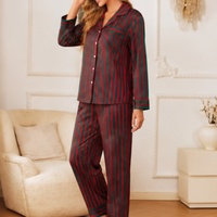 Ensemble de pyjama en satin rayé de luxe pour femme, taille élastique, tissé, respirant, longueur intégrale, collection printemps-automne, vente en gros