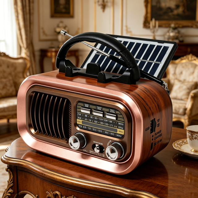Portable BT Speaker Classic Mini Radio Retro Rechargeable FM/AM/SW 3 Brand Radio with Solar Panels