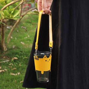 Fundas Protectoras Reutilizables para Café, Portavasos de Cuero PU, Portabotellas con Diseño de Gato y Correa - Product Image 3