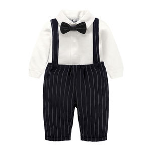 Ensemble 3 pièces en coton de haute qualité pour bébés garçons : chemises blanches formelles, salopettes et nœuds papillon, style gentleman pour fête d'anniversaire - Product Image 5