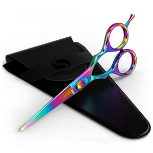 Tijeras de Peluquería Profesionales de Marca Personalizada, 5.5 Pulgadas, para Diestros, Acero Inoxidable 440C, Tijeras Planas para Uso Estético con Acabado Arcoíris - Product Image 1
