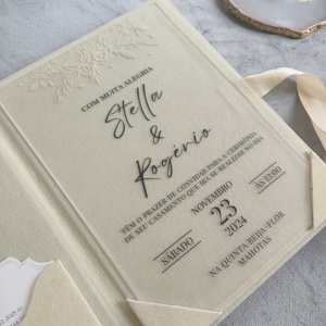 Elegante Invitación de Boda en Acrílico Transparente y Papel Plateado con Detalles en Terciopelo Beige, Juego de Tarjetas RSVP, Lujo para Celebración de Matrimonio o Festival - Product Image 5