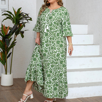 Robe Printanière Grande Taille Femme Manches Mi-Longues Coupe Droite Ample avec Lacets et Pompons Style Vacances Élégant XL-5XL – Offre Spéciale