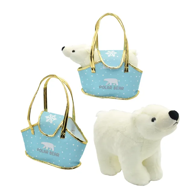 Simülasyon el çantası ayı ile doldurulmuş kutup ayısı yumuşak doldurulmuş hayvan hayvan peluş oyuncak