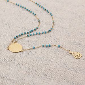 سلسلة طويلة قلادة الأزرق مطرز الدينية مسلم الله الوردية الفولاذ المقاوم للصدأ قلادة ذهبية - Product Image 4