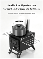 Réchaud de table portable en acier inoxydable léger pour brûler du bois et du charbon de bois, idéal pour les pique-niques en plein air, les jardins et le camping
