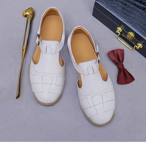 Men's Genuine Leather Floral Pattern Waterproof Lightweight High Top Formal Business Slip <b>Pointed</b> <b>Toe</b> British Buckle Anti-Slip - Product Image 3