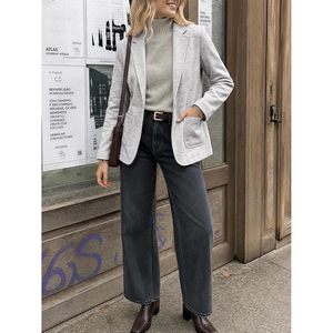 Custom <b>Womens</b> Sweatshirt <b>Blazer</b> Open Front Stand Collar Long Sleeve Casual Coat Cotton Jacket - Product Image 5