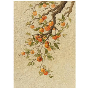 Pintura al Óleo Hecha a Mano, Árbol de Caqui, Marco Beige Rectangular, Decoración de Pared de Estilo Chino, Sala de Estar, Entrada, Salón, Año Nuevo Chino - Product Image 4