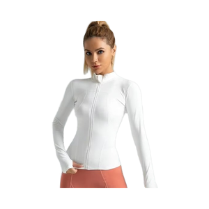 Chaqueta deportiva personalizable de alta elasticidad para mujer, Top de entrenamiento con cremallera completa y cuello levantado, orificio para el pulgar, logotipo frontal transpirable para Yoga - Product Image 1