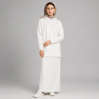 Hoodie en coton modeste pour femme, manches longues, blanc uni, vêtements musulmans, automne-hiver, vêtements décontractés et sportifs