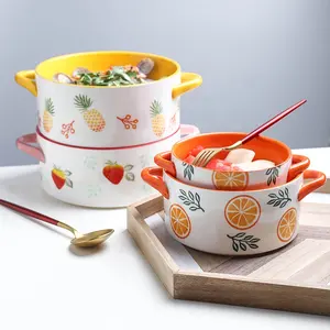Vaisselle en céramique binaurale maison, de Style nordique, bols à soupe de fruits nouilles instantanées Extra grandes pour salade de nouilles