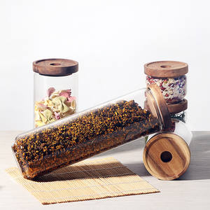 Kitchen Kitchenkitchen Kitchen 350ml Borosilicate Glass Food Storage Jars With Acacia Wood Lids