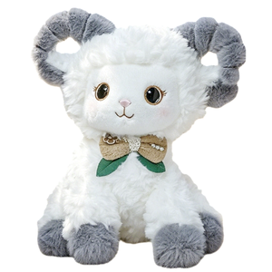 Par de Cabras de Peluche con Cuernos Rizados en Dos Estilos, Lazo de <span class=keywords><strong>Lino</strong></span> Rosa y Diseño de Cuernos Curvos Grises, Juguete de Peluche para Decoración de Habitación de Bebé - Product Image 3
