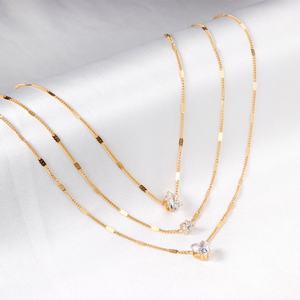 Collar con Colgante de Diamantes en Forma de Gota de Agua y Corazón, Diseño Nuevo y Popular 2022, Cadena Triple, Acero Inoxidable, Chapado en Oro de 18k, para Citas - Product Image 3