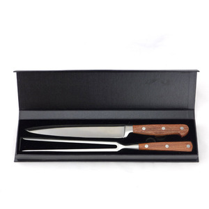 BBQ dao và ngã ba đặt 2 mảnh thép không gỉ gỗ xử lý nướng dao kéo bít tết dao ngã ba thép không gỉ đồ dùng gỗ xử lý - Product Image 5