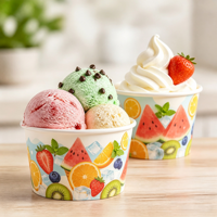 Gobelets à crème glacée jetables à paroi simple en papier enduit de qualité alimentaire, avec logo imprimé personnalisé, couvercles assortis, couleur personnalisée pour