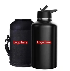 64oz bia growler, đôi Tường Cách Nhiệt nửa Gallon nước bằng thép không gỉ chai với rơm nắp và túi tay áo