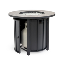 Tavolo con Braciere a Gas Naturale da 30 Pollici, 50000 BTU, in Acciaio Ecologico con Piano in Ceramica Effetto Legno per Uso Esterno - Nero