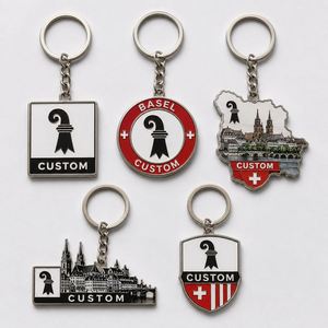 Llaveros Personalizados al por Mayor de Basilea, Suiza, con Emblema de la Bandera de la Ciudad, Cadenas con Colgante, Recuerdo de Viaje Europeo, Porta Llaves - Product Image 1