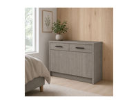 Meuble de toilette gris chêne à 2 tiroirs pour chambre, hôtel, appartement, miroir de maquillage assorti en option