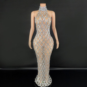 Abito <span class=keywords><strong>da</strong></span> <span class=keywords><strong>Sera</strong></span> con Strass al Collo, Vestito Lungo a Sirena <span class=keywords><strong>Oversize</strong></span> per Donne - Product Image 3