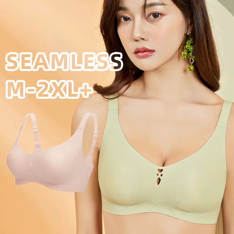 Pakaian Dalam Olahraga Wanita Bra Tanpa Jejak Tak Terlihat XXL Jelly Strip Lembut Dukungan 85E Elastis Tarik Bra Tidur Kawat Gratis Bra untuk Wanita