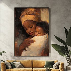 Pittura a olio colorata contemporanea di ispirazione africana decorazione per la casa regali per la festa della mamma immagine stampata madre che abbraccia la carta del bambino - Product Image 6