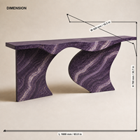 Table console contemporaine sur mesure en marbre de jade violet, modèle Wave Gate, pour projets hôteliers, villas et salons.
