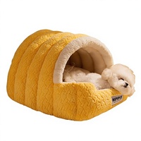 Nouveau lit pour chien en daim d'hiver, motif jacquard, semi-fermé, chaud, pour chiens et chats, utilisation en intérieur