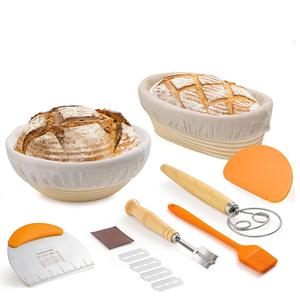 2024 OEM 9 pouces tissé en osier stockage Fermentation rotin fronde ensemble en plastique Banneton silicone fronde épreuvage panier à pain - Product Image 1