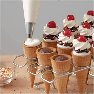 Support de cônes à crème glacée en métal chromé argenté, 16 cavités, mini, pour enfants, sur mesure, vente en gros, pour table de magasin - Product Image 6